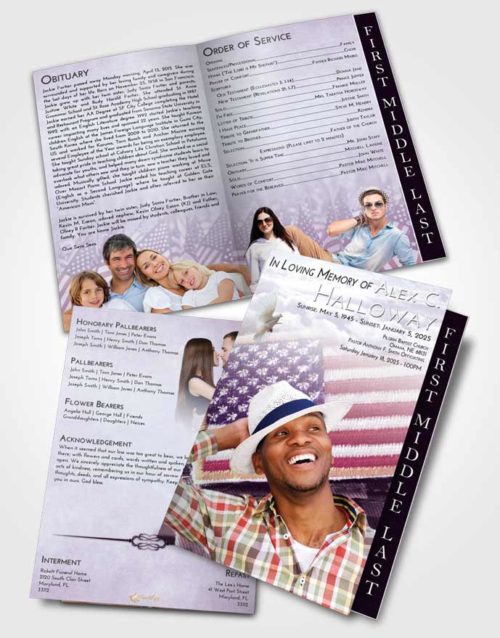 2 Page Graduated Step Fold Funeral Program Template Brochure Lavender Sunrise Army Days