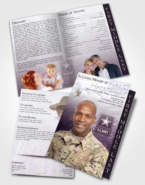 2 Page Graduated Step Fold Funeral Program Template Brochure Lavender Sunrise Army Duty