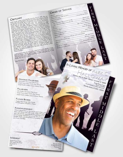 2 Page Graduated Step Fold Funeral Program Template Brochure Lavender Sunrise Army Faith