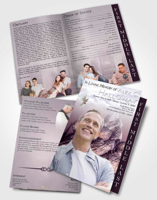 2 Page Graduated Step Fold Funeral Program Template Brochure Lavender Sunrise Army Grit
