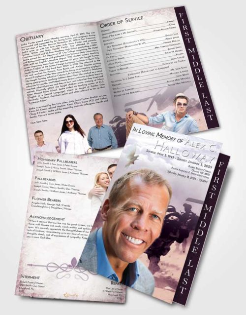 2 Page Graduated Step Fold Funeral Program Template Brochure Lavender Sunrise Army Sacrifice