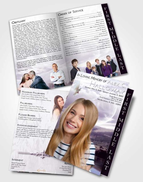 2 Page Graduated Step Fold Funeral Program Template Brochure Lavender Sunrise Astonishing Moon