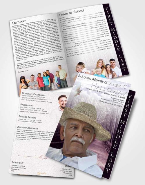 2 Page Graduated Step Fold Funeral Program Template Brochure Lavender Sunrise Bamboo Forest