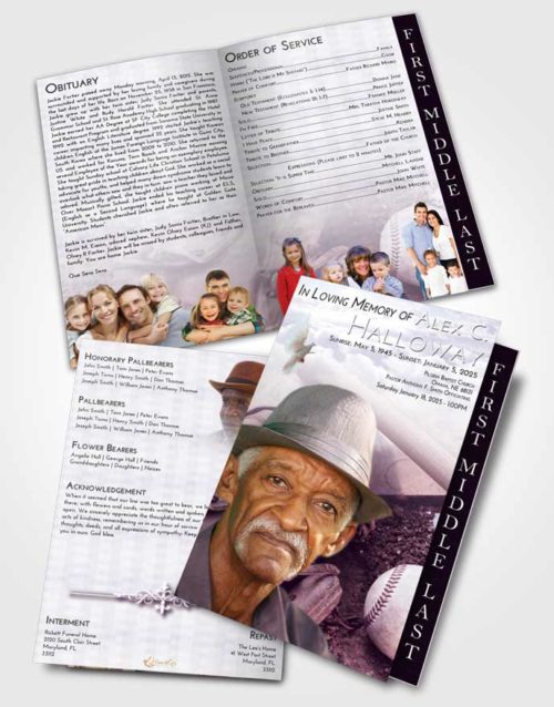 2 Page Graduated Step Fold Funeral Program Template Brochure Lavender Sunrise Baseball Peace