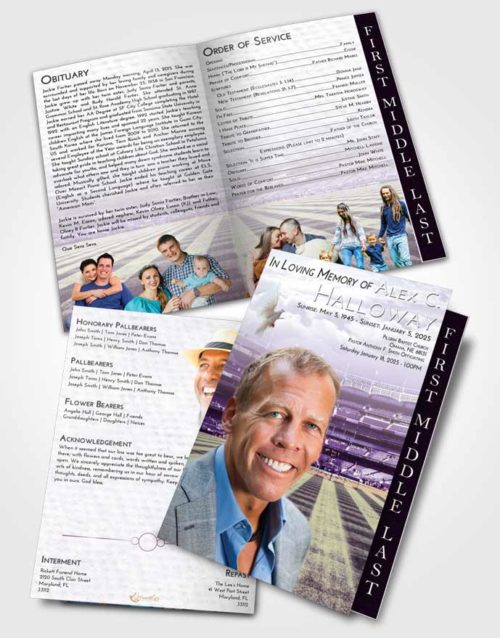 2 Page Graduated Step Fold Funeral Program Template Brochure Lavender Sunrise Baseball Serenity
