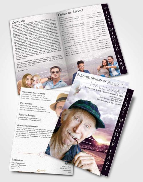 2 Page Graduated Step Fold Funeral Program Template Brochure Lavender Sunrise Baseball Stadium