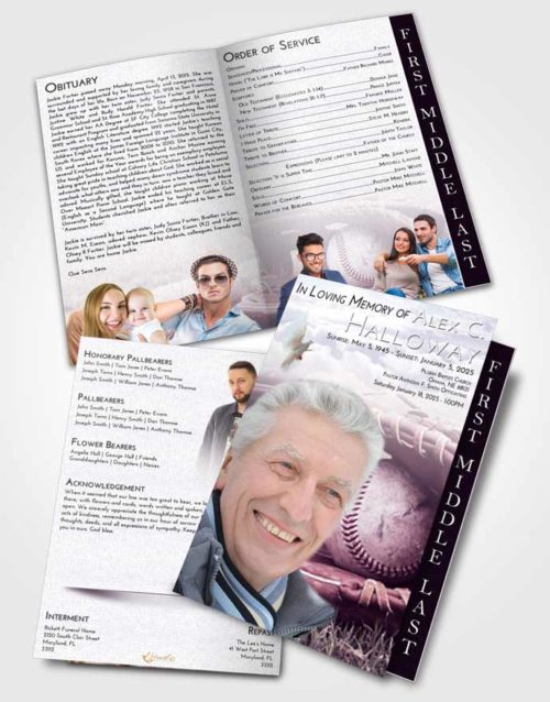 2 Page Graduated Step Fold Funeral Program Template Brochure Lavender Sunrise Baseball Tranquility