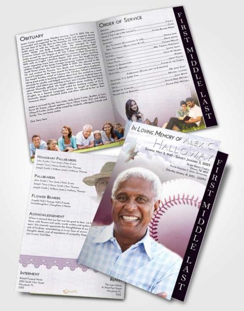 2 Page Graduated Step Fold Funeral Program Template Brochure Lavender Sunrise Baseball Victory