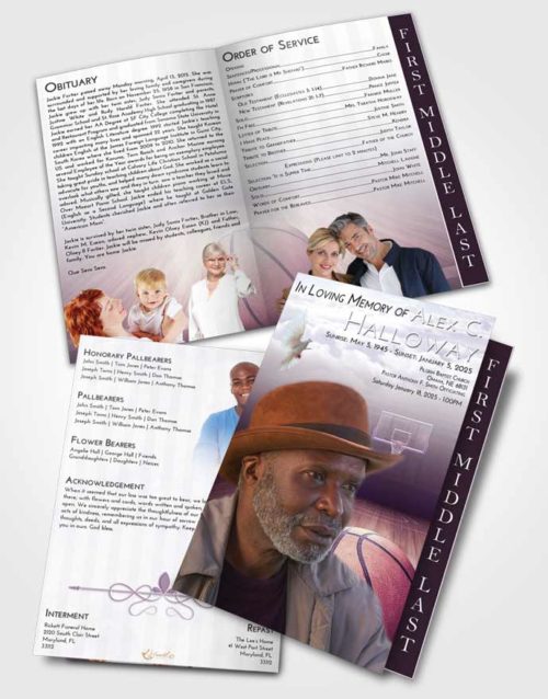 2 Page Graduated Step Fold Funeral Program Template Brochure Lavender Sunrise Basketball Dreams