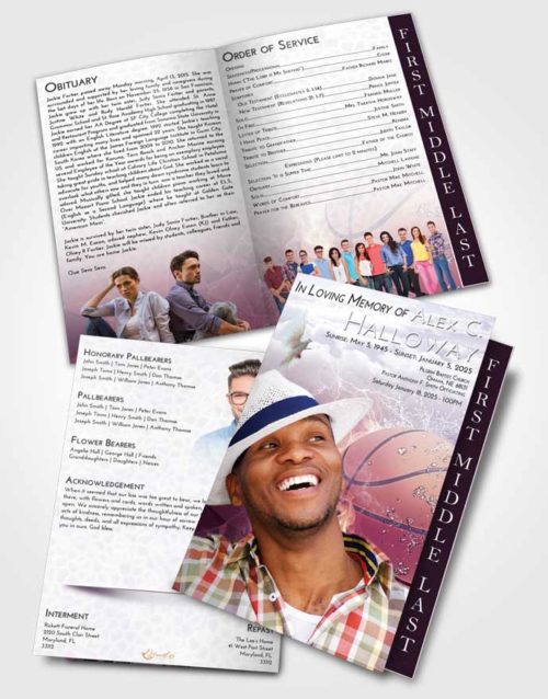 2 Page Graduated Step Fold Funeral Program Template Brochure Lavender Sunrise Basketball Heat