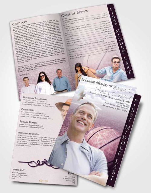 2 Page Graduated Step Fold Funeral Program Template Brochure Lavender Sunrise Basketball Love