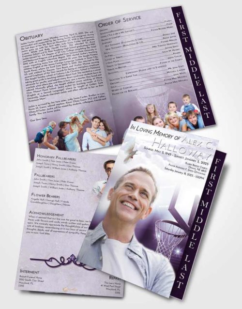 2 Page Graduated Step Fold Funeral Program Template Brochure Lavender Sunrise Basketball Pride