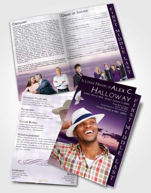2 Page Graduated Step Fold Funeral Program Template Brochure Lavender Sunrise Beautiful Sunset