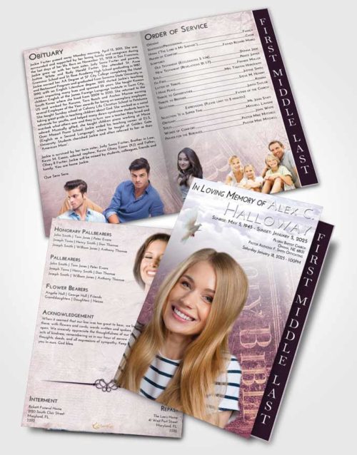 2 Page Graduated Step Fold Funeral Program Template Brochure Lavender Sunrise Bible Grace