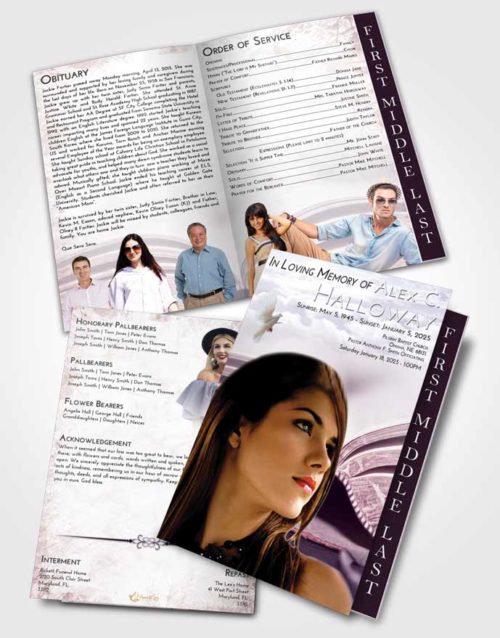 2 Page Graduated Step Fold Funeral Program Template Brochure Lavender Sunrise Bible Love