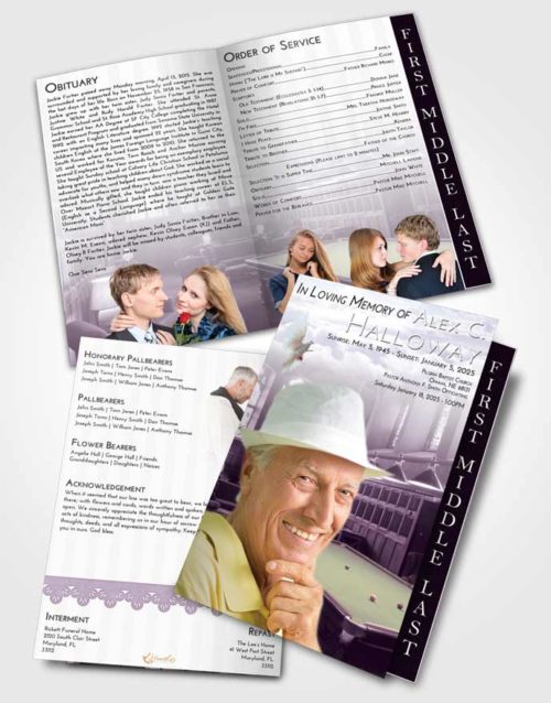2 Page Graduated Step Fold Funeral Program Template Brochure Lavender Sunrise Billiards Journey