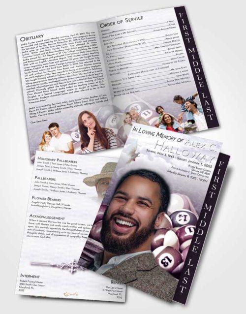 2 Page Graduated Step Fold Funeral Program Template Brochure Lavender Sunrise Billiards Love