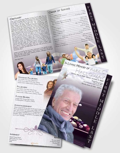 2 Page Graduated Step Fold Funeral Program Template Brochure Lavender Sunrise Billiards Pride