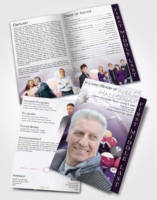 2 Page Graduated Step Fold Funeral Program Template Brochure Lavender Sunrise Billiards Rack