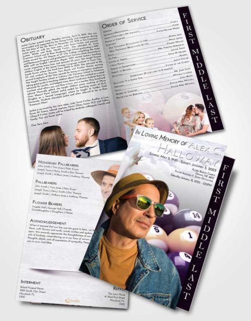 2 Page Graduated Step Fold Funeral Program Template Brochure Lavender Sunrise Billiards Serenity