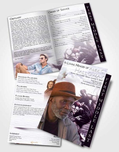 2 Page Graduated Step Fold Funeral Program Template Brochure Lavender Sunrise Boxing Animation
