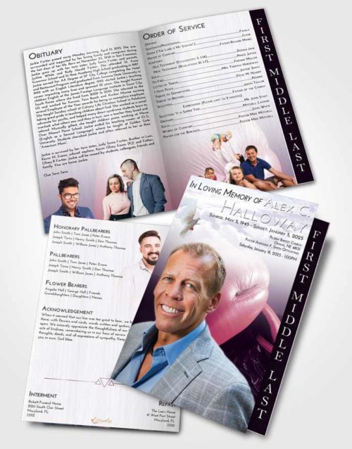 2 Page Graduated Step Fold Funeral Program Template Brochure Lavender Sunrise Boxing Blitz