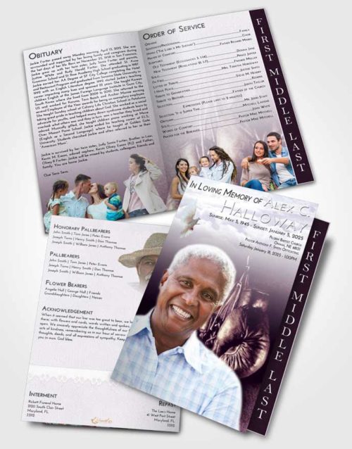 2 Page Graduated Step Fold Funeral Program Template Brochure Lavender Sunrise Boxing Serenity