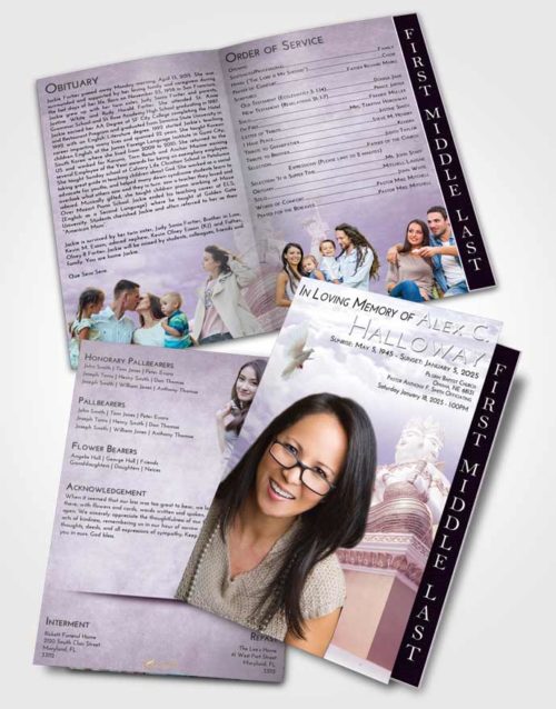 2 Page Graduated Step Fold Funeral Program Template Brochure Lavender Sunrise Brahma Mystery
