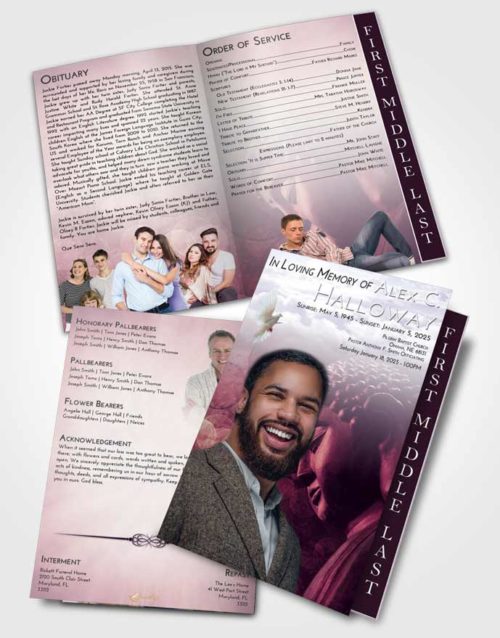 2 Page Graduated Step Fold Funeral Program Template Brochure Lavender Sunrise Buddha Divinity