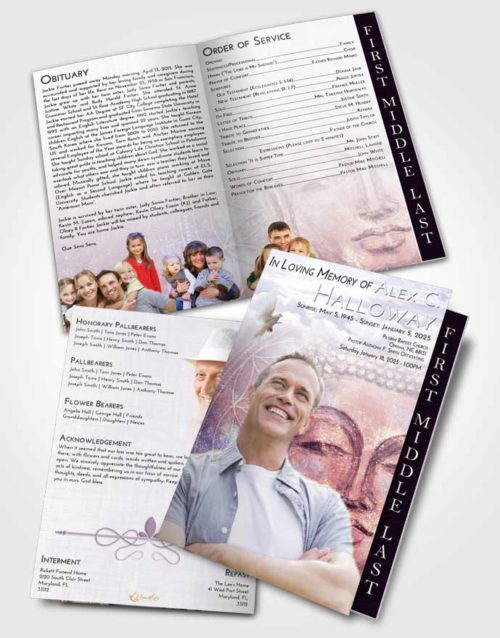2 Page Graduated Step Fold Funeral Program Template Brochure Lavender Sunrise Buddha Praise