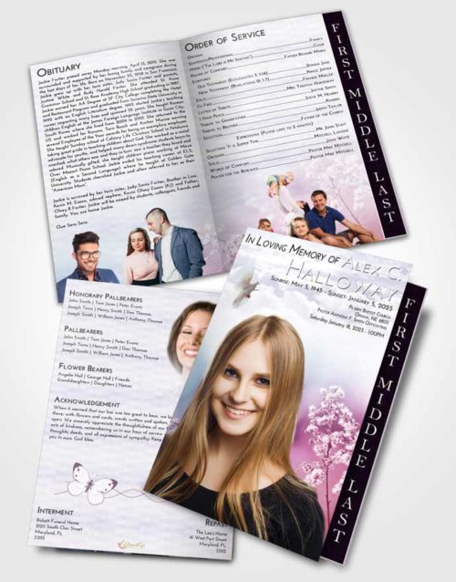 2 Page Graduated Step Fold Funeral Program Template Brochure Lavender Sunrise Colorful Spring