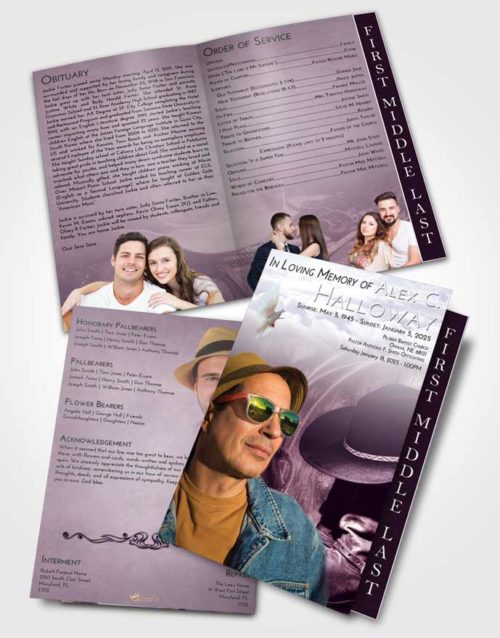 2 Page Graduated Step Fold Funeral Program Template Brochure Lavender Sunrise Cowboy Desire