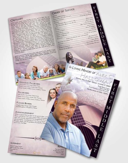 2 Page Graduated Step Fold Funeral Program Template Brochure Lavender Sunrise Cowboy Heaven
