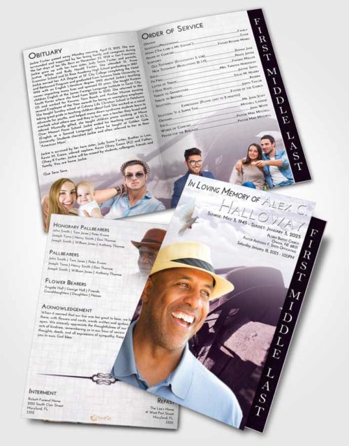 2 Page Graduated Step Fold Funeral Program Template Brochure Lavender Sunrise Cowboy Honor
