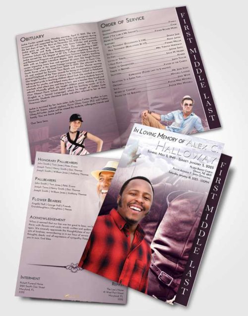 2 Page Graduated Step Fold Funeral Program Template Brochure Lavender Sunrise Cowboy Love