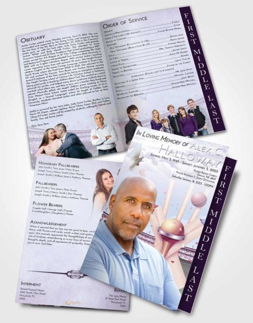 2 Page Graduated Step Fold Funeral Program Template Brochure Lavender Sunrise Cricket Honor