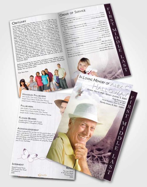 2 Page Graduated Step Fold Funeral Program Template Brochure Lavender Sunrise Deep Roots