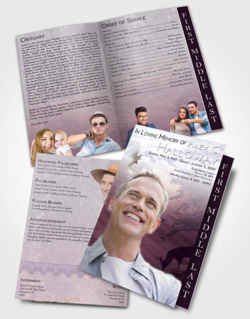 2 Page Graduated Step Fold Funeral Program Template Brochure Lavender Sunrise Deer Hunt