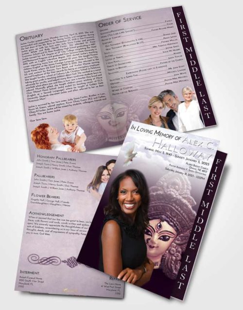 2 Page Graduated Step Fold Funeral Program Template Brochure Lavender Sunrise Durga Surprise