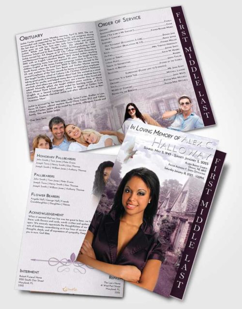 2 Page Graduated Step Fold Funeral Program Template Brochure Lavender Sunrise European Home