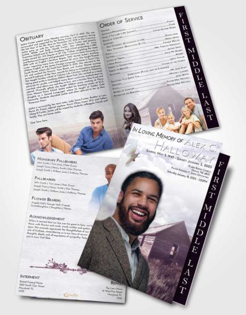 2 Page Graduated Step Fold Funeral Program Template Brochure Lavender Sunrise Farming Life