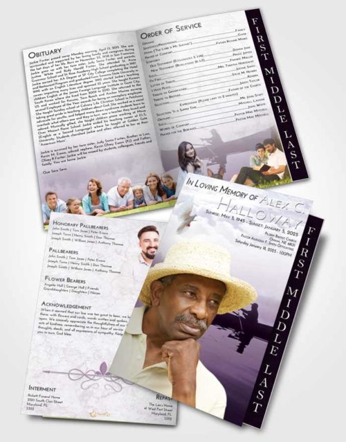 2 Page Graduated Step Fold Funeral Program Template Brochure Lavender Sunrise Fish in the Water