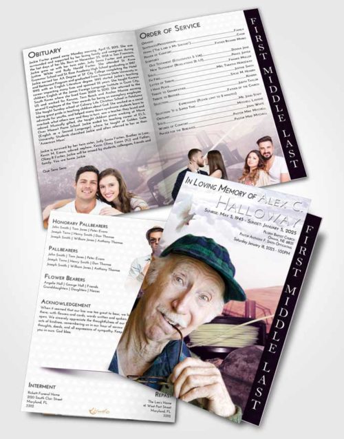 2 Page Graduated Step Fold Funeral Program Template Brochure Lavender Sunrise Fishing Dreams