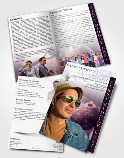 2 Page Graduated Step Fold Funeral Program Template Brochure Lavender Sunrise Fishing Escape