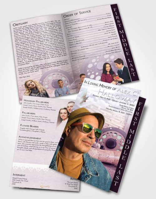 2 Page Graduated Step Fold Funeral Program Template Brochure Lavender Sunrise Fishing Paradise