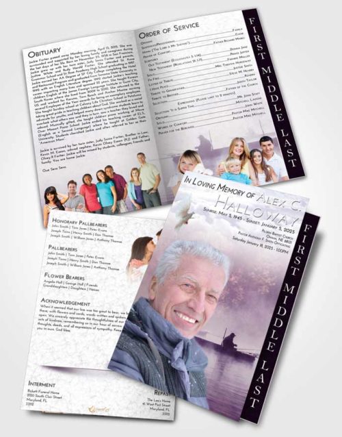 2 Page Graduated Step Fold Funeral Program Template Brochure Lavender Sunrise Fishing Tranquility