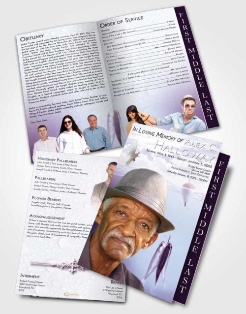 2 Page Graduated Step Fold Funeral Program Template Brochure Lavender Sunrise Fishing in the Sea