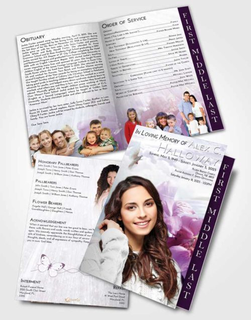 2 Page Graduated Step Fold Funeral Program Template Brochure Lavender Sunrise Floral Magic