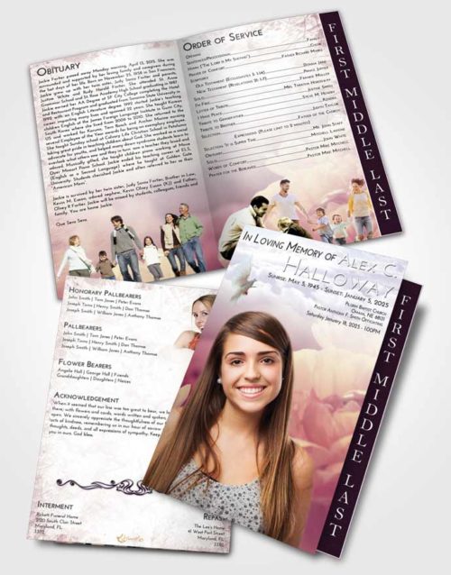 2 Page Graduated Step Fold Funeral Program Template Brochure Lavender Sunrise Floral Paradise