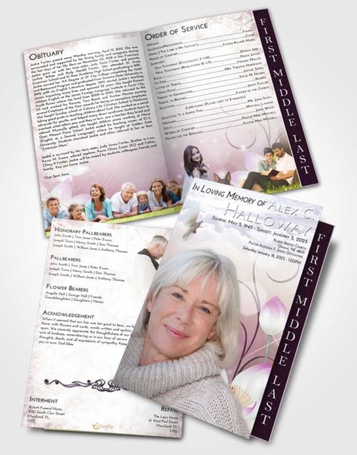 2 Page Graduated Step Fold Funeral Program Template Brochure Lavender Sunrise Floral Peace